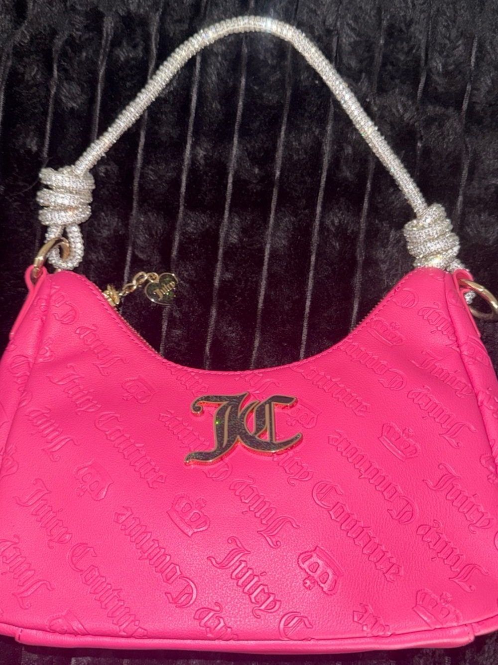 Juicy Couture Bright Pink Embossed JC Shoulder Bag with Rhinestone Handle - Picture 1 of 2